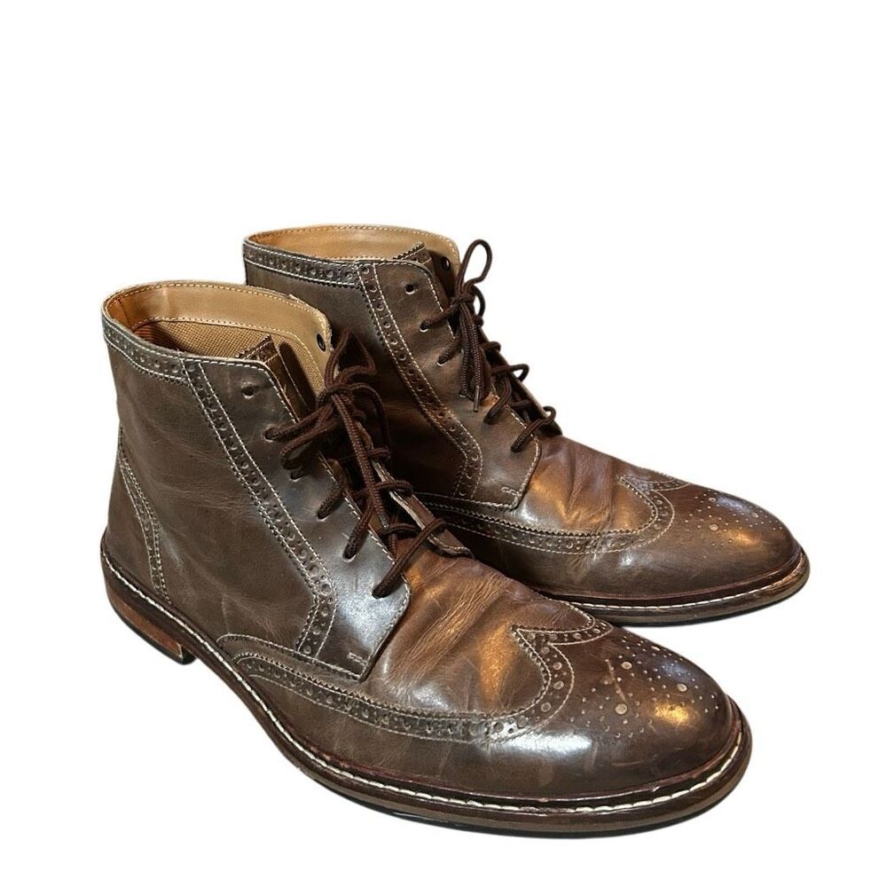 Cole Haan Mens 13 M Brown Chukka Wingtip Leather Ankle Boot Distressed Brogue